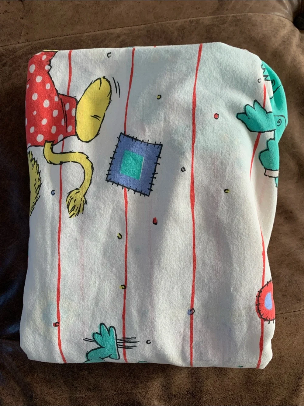 Vintage Franco Duck Alligator Hippo Cat Stripes Geo Pattern Twin Flat Sheet